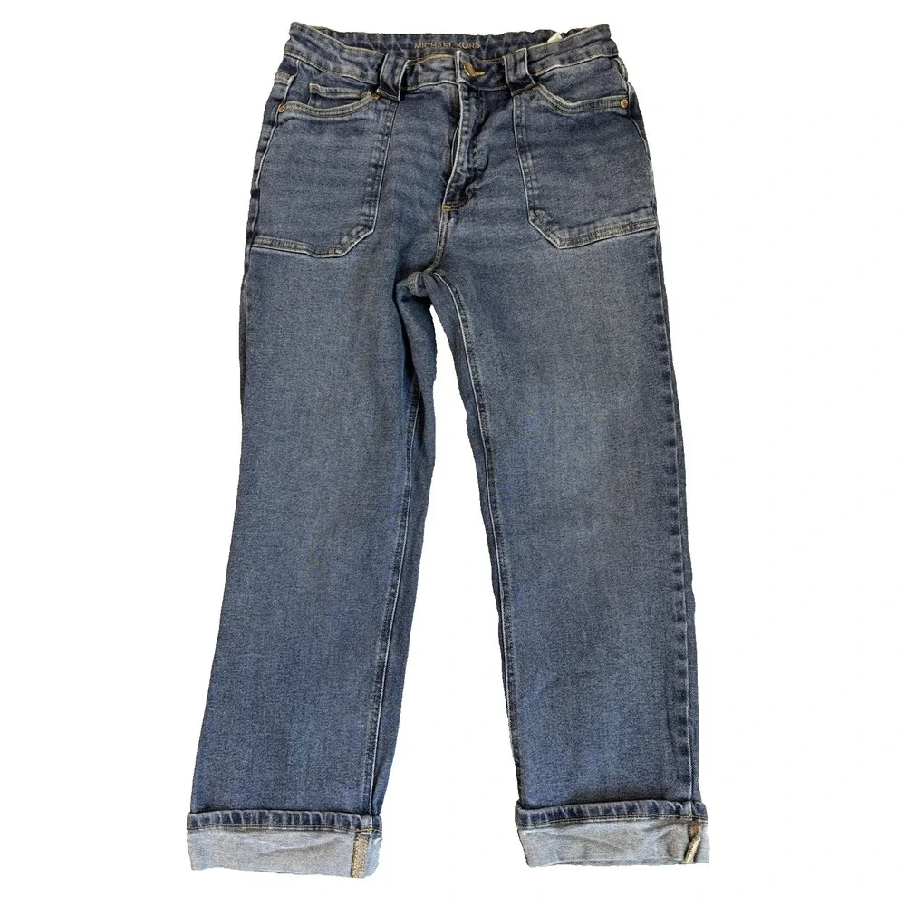 Michael Kors Women's 10 Cropped Blue Jeans Patch Pocket Y2K Straight Leg Grunge